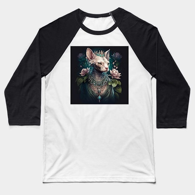 Hybrid Alien Enchanted Sphynx Nature Goddess Baseball T-Shirt by Enchanted Reverie